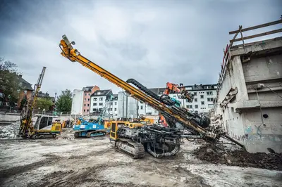 Powerful equipment from Bauer Maschinen, KLEMM (pictured) and RTG are in use for the specialist foundation engineering work.